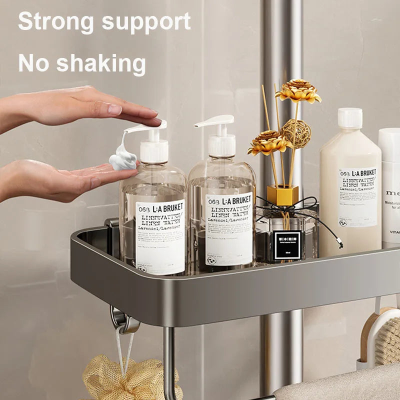 Bathroom Shower Storage Shower Gel Shampoo Rack Lifting Rod Removable Tray No Drilling Soap Holder Shower Shelf