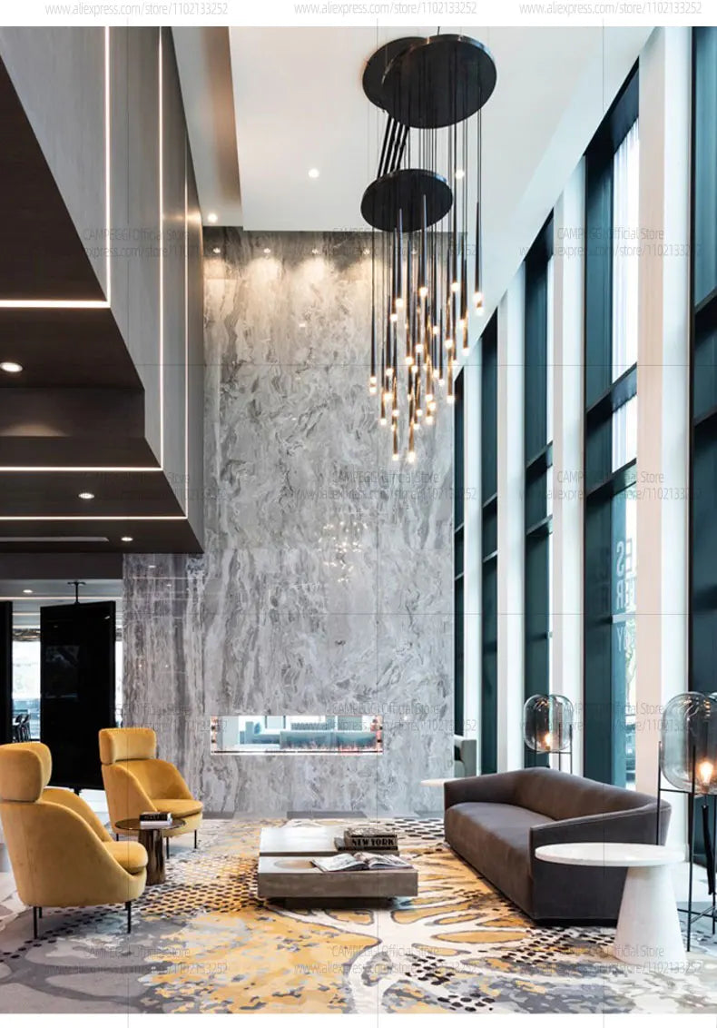 Modern LED Living Room Long Pendent Lamp Attic Light Indoor Lighting Villa Staircase Chandelier Dining Room Ceiling Lamp