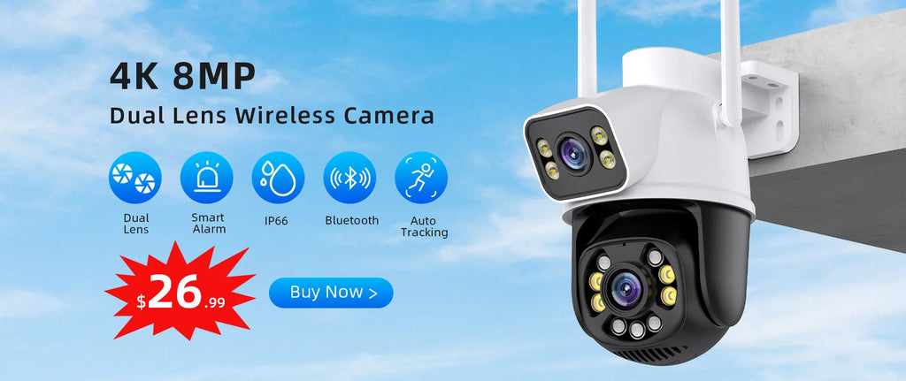 Wifi Surveillance Cameras 4K Waterproof Outdoor Wireless Security Camera Dual Lens Security-Protection ICsee IP Camera AI Track