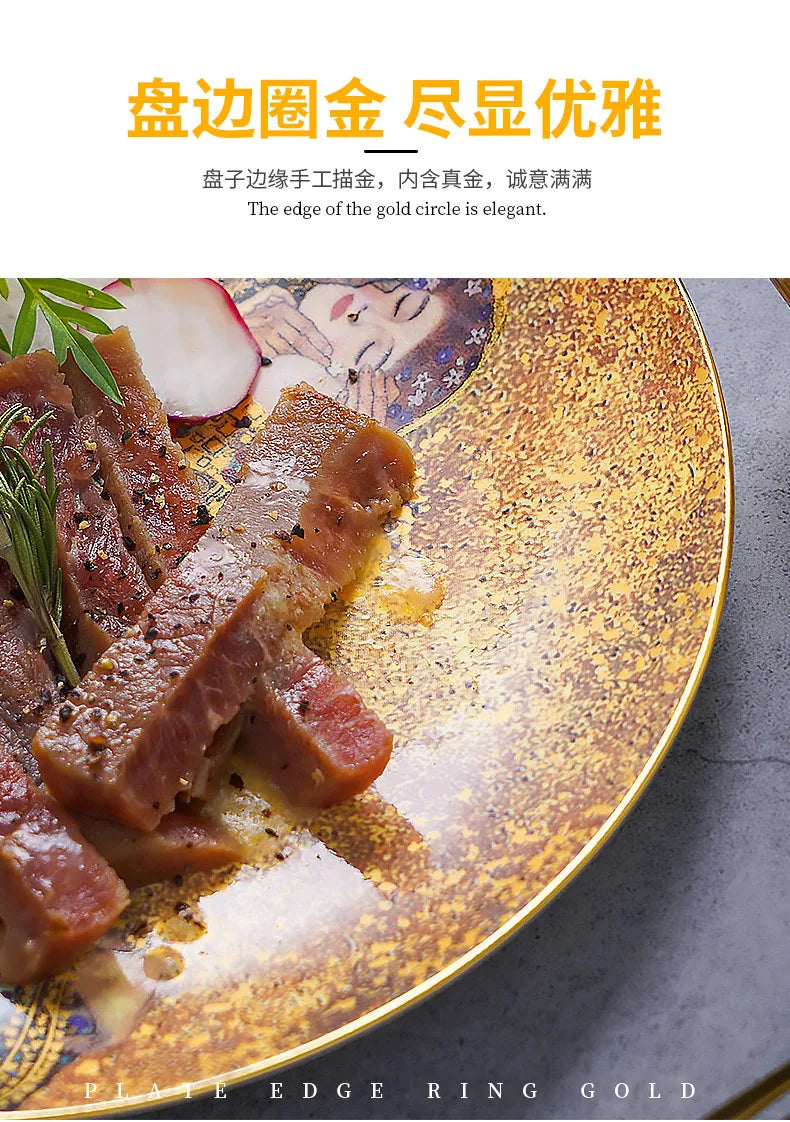 Klimt Kiss Bone China Dinning Plates Set Luxury Porcelain Plate for Dessert Steak Bread Cake Dish Home Party Tableware Gift