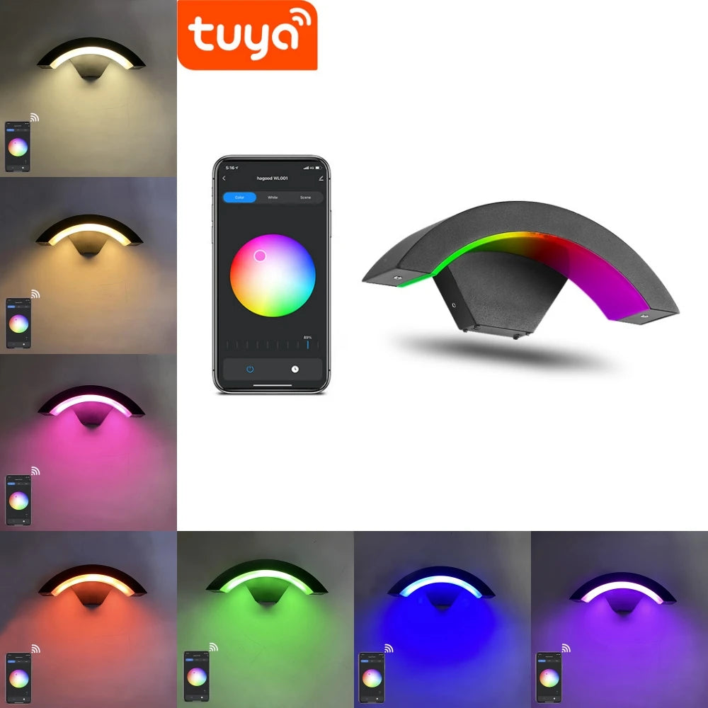 9W RGBW Smart Outdoor Wall Lamp Tuya Wifi Bluetooth App Dimmable IP65 Lighting 18W White Warm Home Street Porch LED Lights