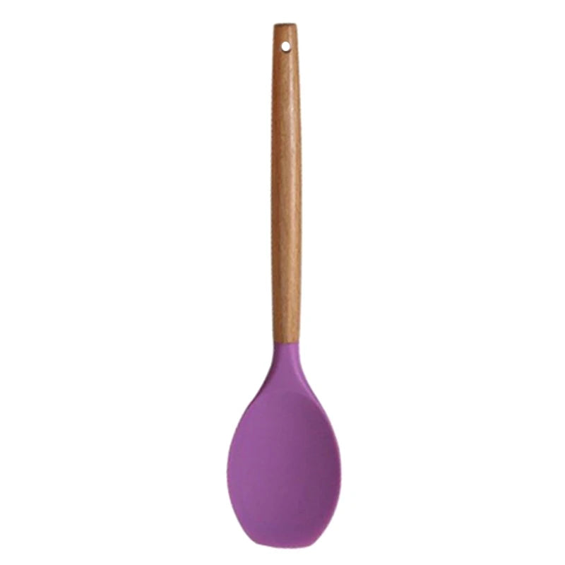 1Pc Silicone Spatula Scoop With Wooden Handle Salad Agitator Pot Scoop Home Cooking Utensils Kitchen Gadgets
