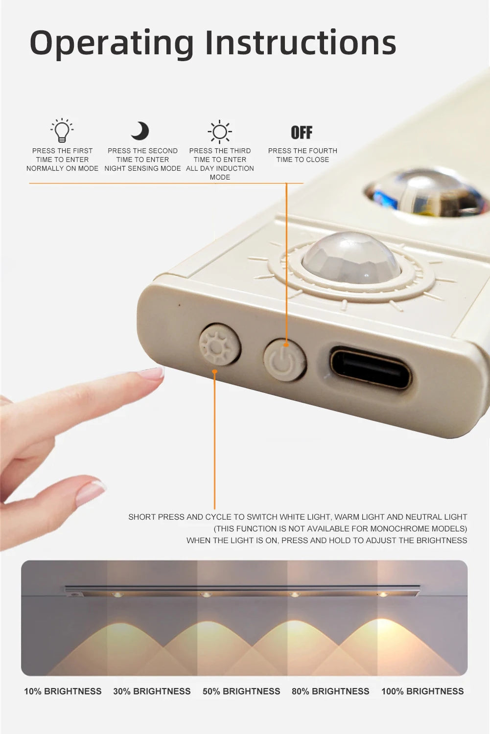 White/Black LED Cabinet Light USB Rechargeable Motion Sensor LED Light for Kitchen Wardrobe Cabinet Lighting 20CM/30CM/40CM/50CM