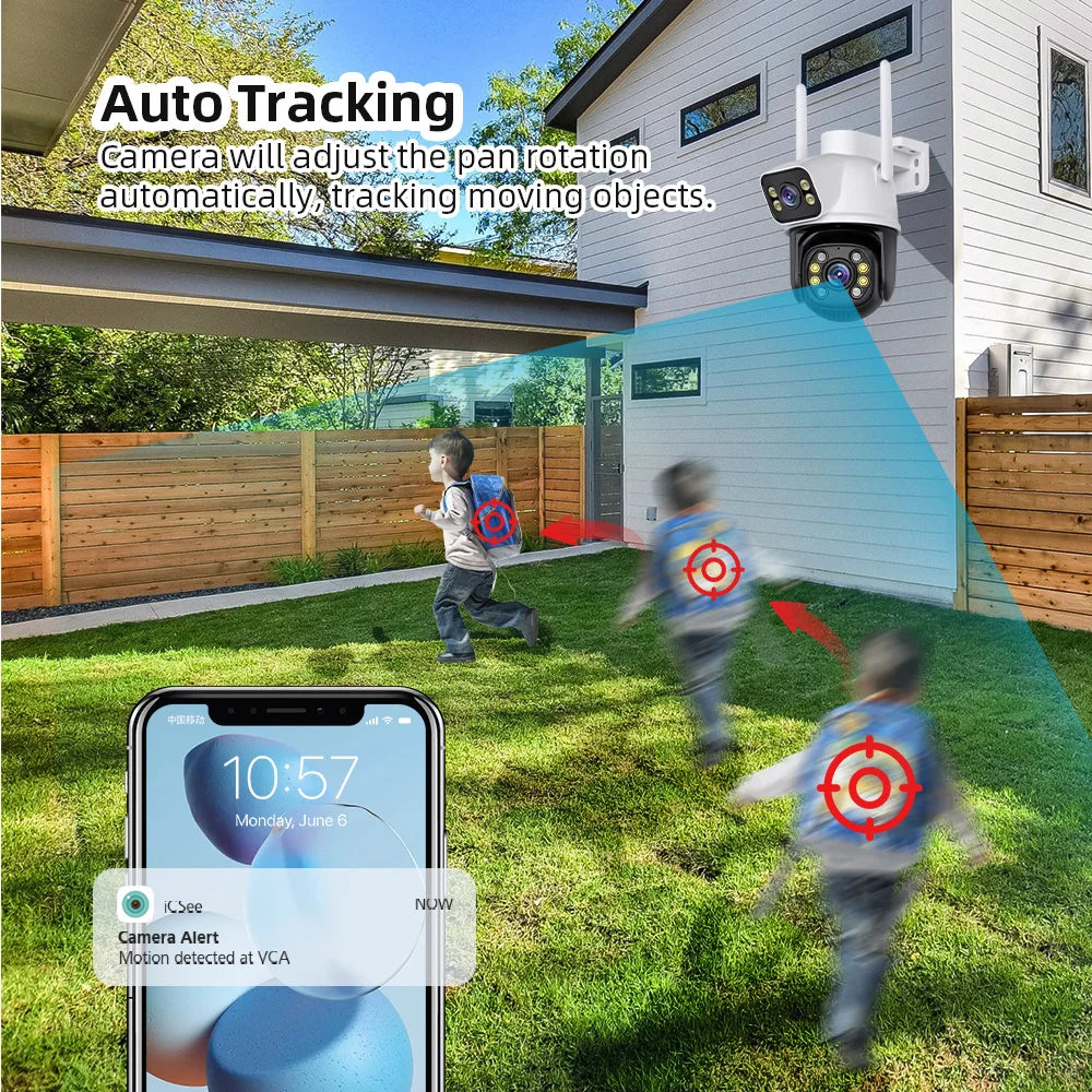 Wifi Surveillance Cameras 4K Waterproof Outdoor Wireless Security Camera Dual Lens Security-Protection ICsee IP Camera AI Track
