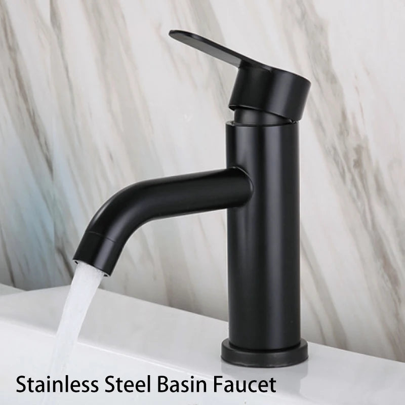 Black Basin Faucet Stainless Steel Bathroom Sink Faucet Washbasin Tap Hot Cold Water Sink Mixer Bathroom Crane Tap