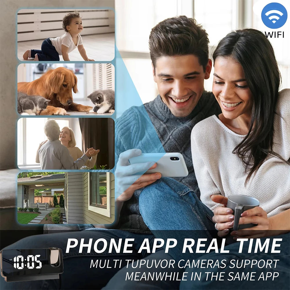 HD 4K Mini Projection Clock Camera Supports Motion Detection, WIFI Wireless Remote Viewing, Motion Detection, Home Camera
