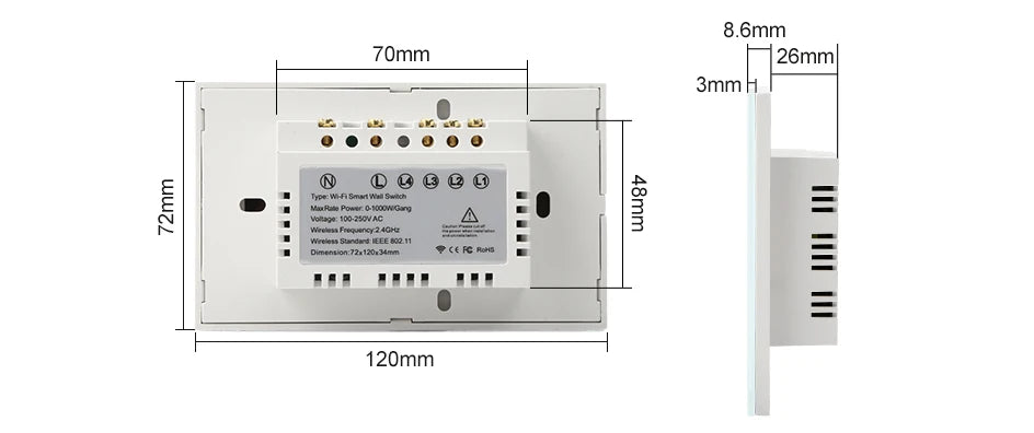 2 Way Smart RF433 Remote Control Wall Light Touch Switch Light Glass WiFi Tuya Smart Life US USA White Black Gold Alexa ON OFF