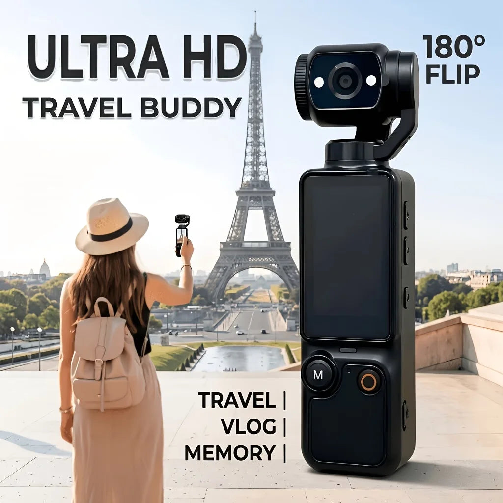 1080P HD Video Recording Camera - High Definition 180° Manual Rotation Lens Camera, Portable Rechargeable Vlog Camera