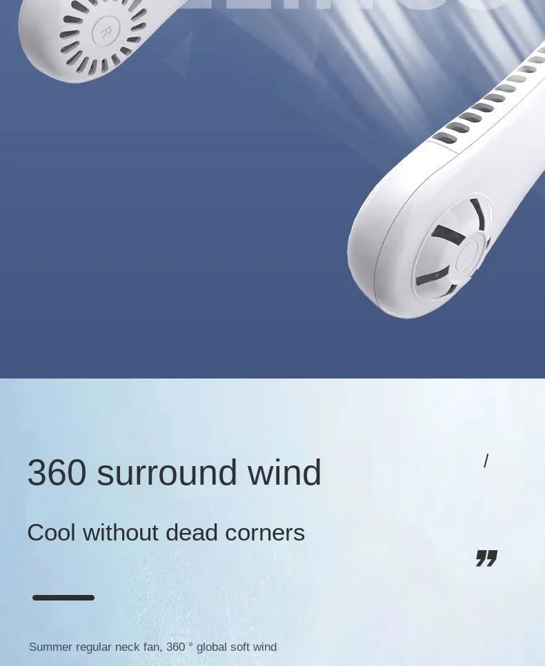 Hands Free Neck Fan Portable USB Rechargeable Bladeless Cooling Fan Quiet Wearable Fan for Summer Travel 3 Speed Mini Long endur