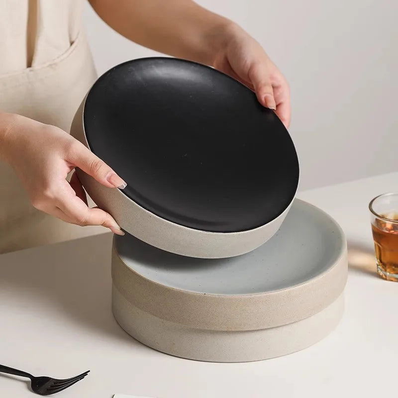 Retro Cylindrical Ceramic Plate Pasta Dish Dessert Snack Plate Steak Plate Sushi Plates Restaurant Molecular Cuisine Tableware