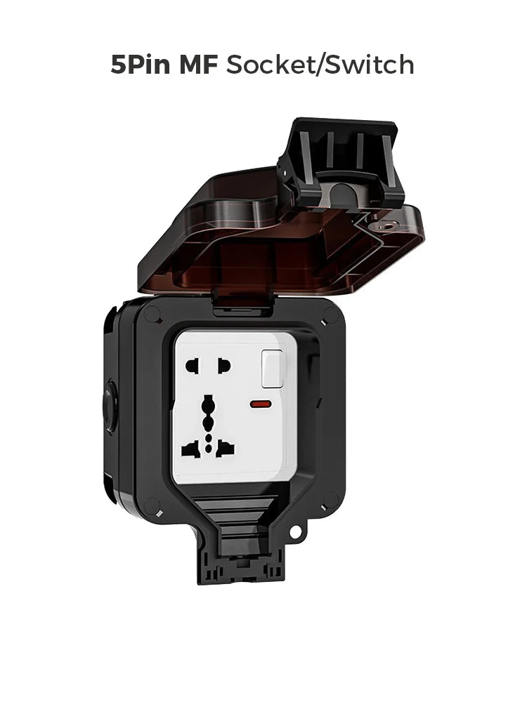 Avoir IP66 Wall Waterproof Socket Single Box Electric Outlet EU French UK Universal Standard Power Plug Outdoor Dustproof Black