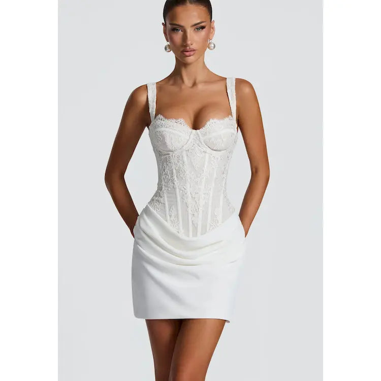 Sexy V-neck Sleeveless Waist-cinching Lady Dress Solid Elegant Fishbone Pleated Slim Fit Vestido Summer New Fashion Party Outfit