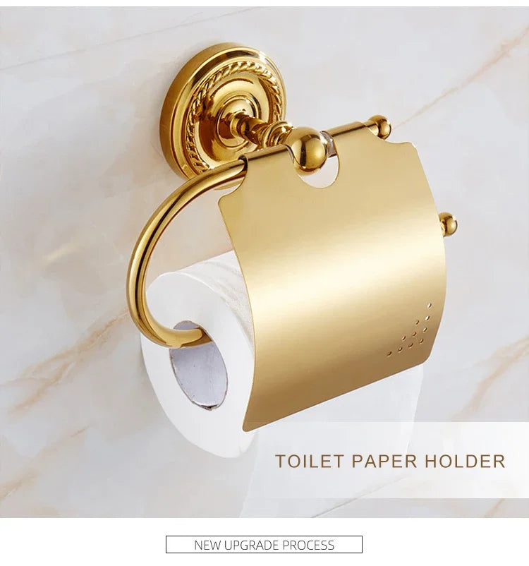 Luxury Gold Brass Bathroom Accessories Set,Robe hook,Paper Holder,Towel Bar,Towel Ring,bathroom sets, Gold Towel Rack,Soap Dish