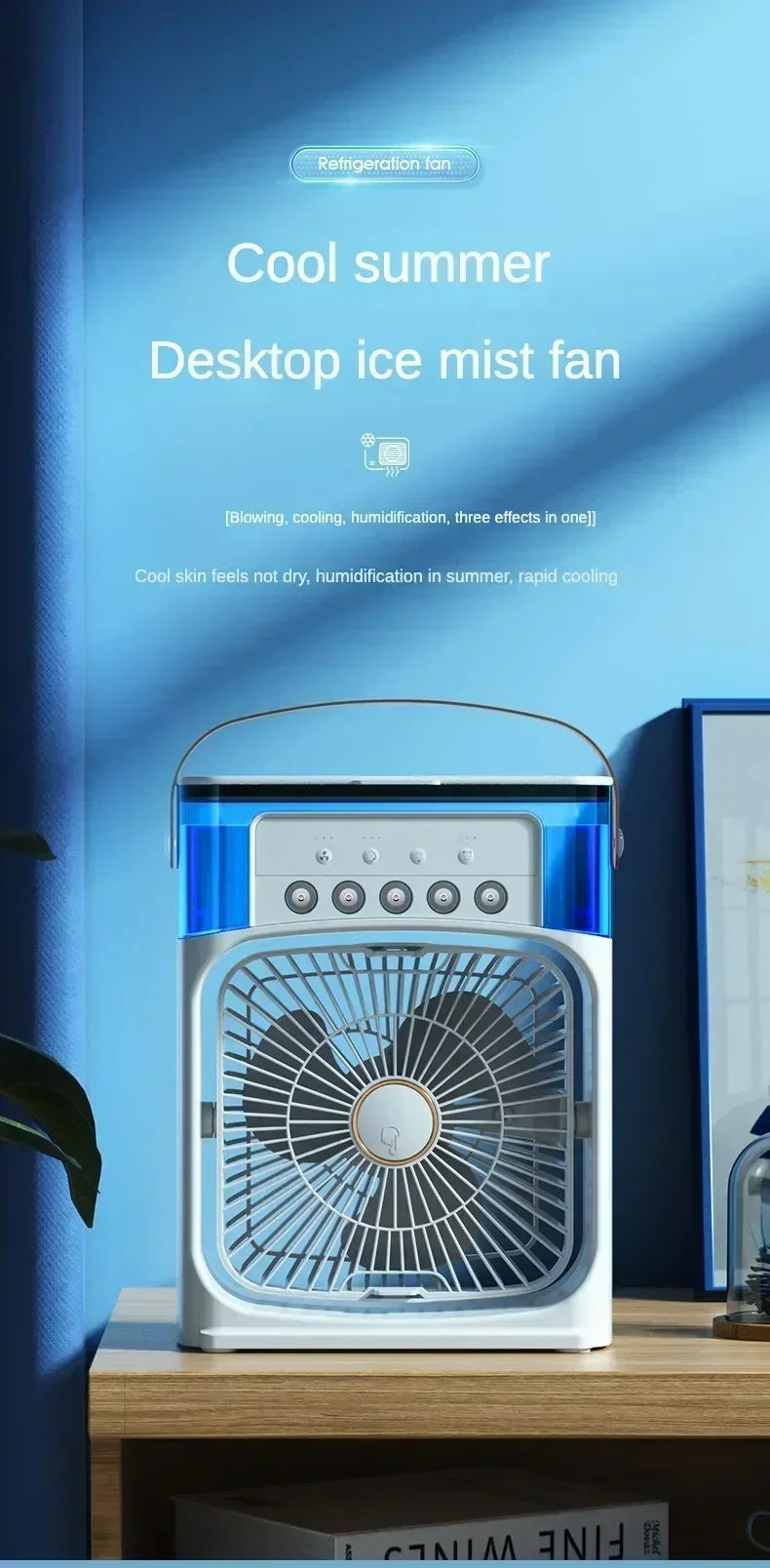 Fan Portable Air Cooler Conditioner Humidifier with Water Tank Quite Mist Water Spray Fan for Home Room Camping Car Office