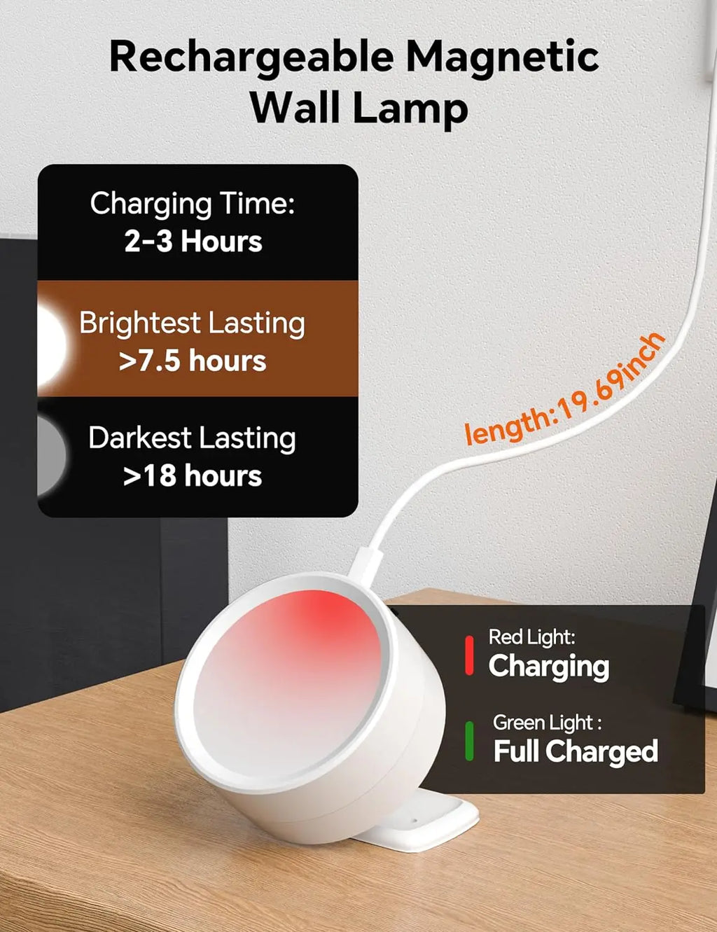 Led Wall Lamp Touch Control 12 Color Modes Remote 360 Rotatable USB Recharge Wireless Portable Night Light For Bedroom Reading