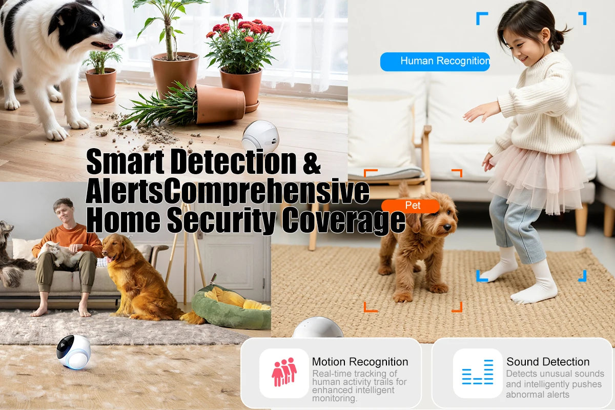 Smart Robot Camera for Home Security,Mobile Patrol with 2.4G/5G WiFi,Infrared Night Vision,2-Way Audio,AI Motion Detection