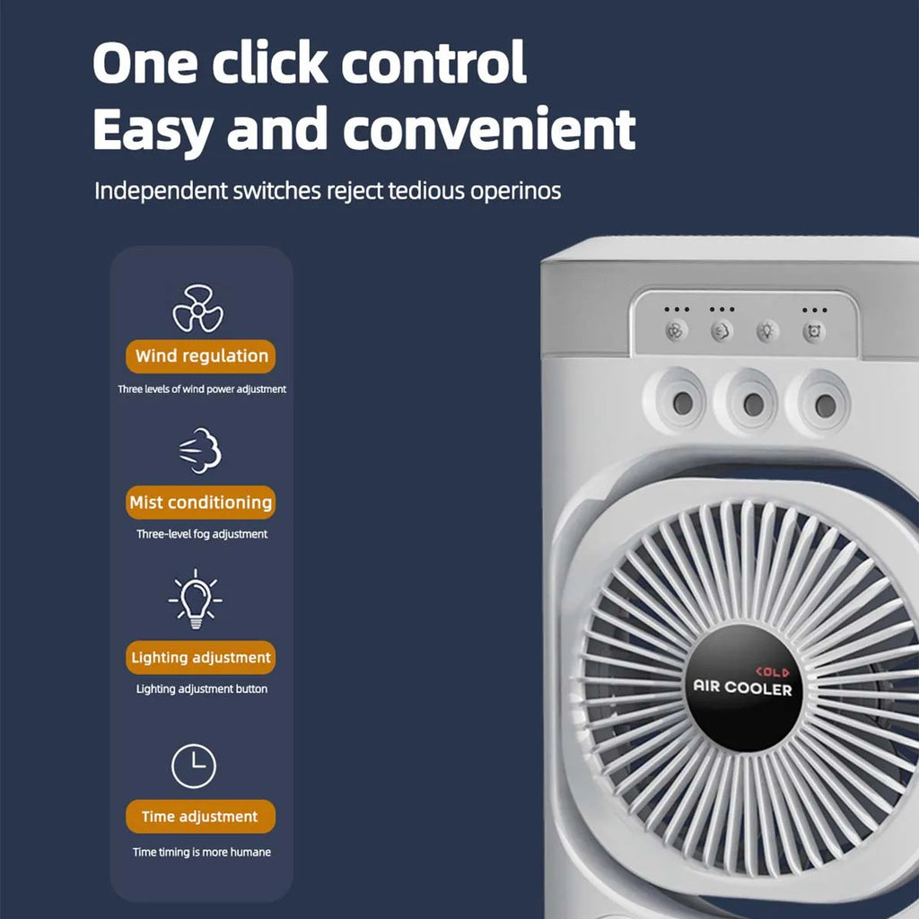 Summer Cooling Fan USB Electric Fan Portable Humidifier LED Night Light 3-in-1 Fan Air Conditioner Suitable for Home and Office