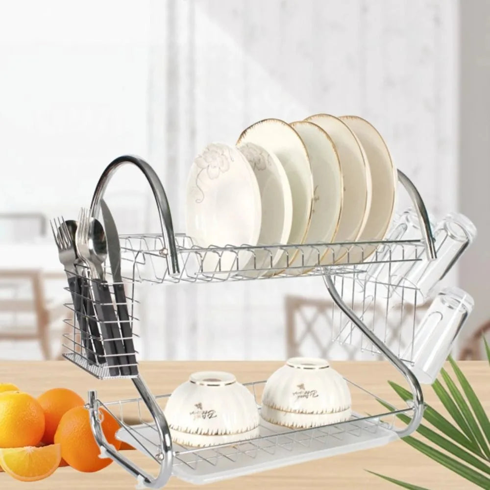 Kitchen Cutlery Organizer 2 Tier S-Shaped Dish Drainer Space-saving Metal Dish Drying Rack Stable Cup Drainer Chopsticks