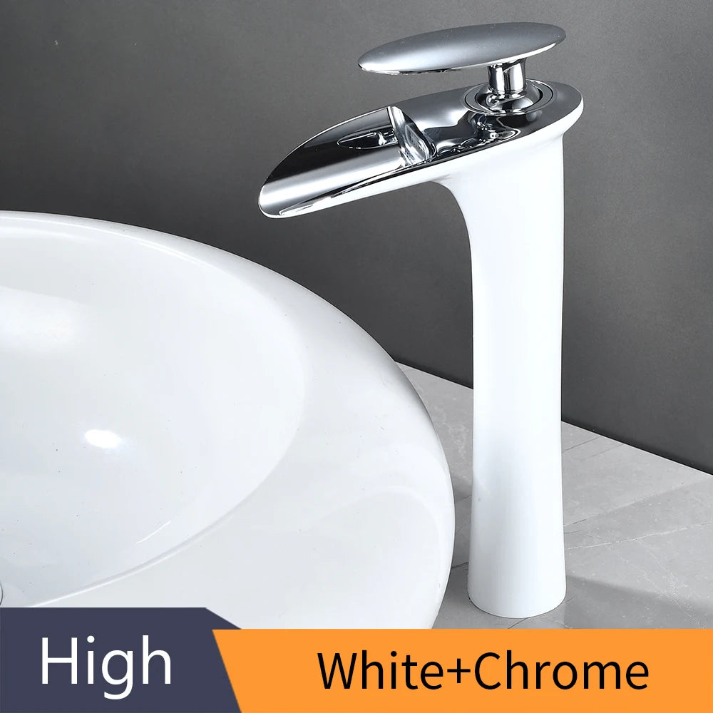 Basin Faucets Modern White Bathroom Faucet Waterfall faucets Single Hole Cold and Hot Water Tap Basin Faucet Mixer Taps 855924