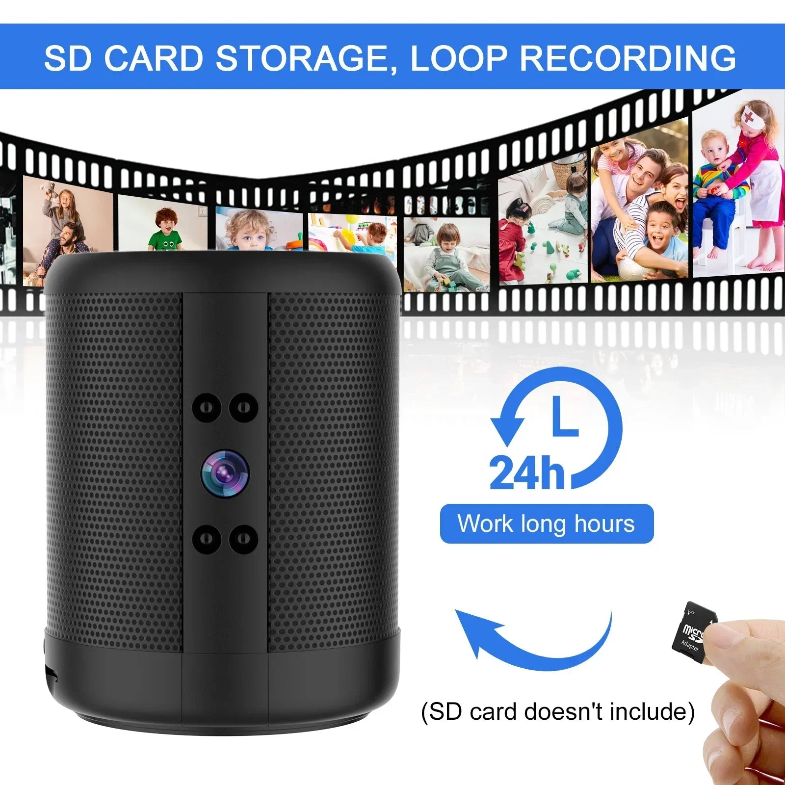 Mini Home Security Surveillance Camera, 4K HD, WiFi, Bluetooth Speaker, Two-Way Remote Intercom, Night Vision Cam,  Battery