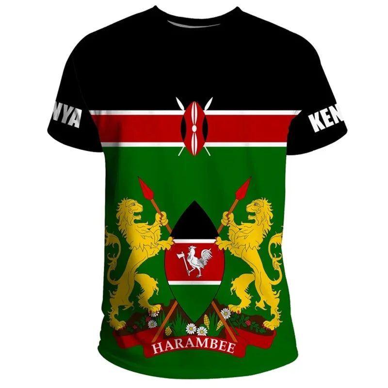 3D Printed Kenya National IndependenceDay T Shirt The Republic-of Kenya Emblem Falg Graphic Short Sleeves Vintage Tee Shirts Top