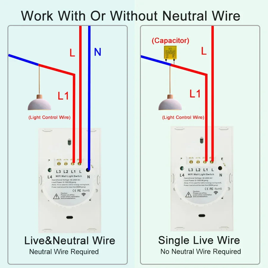 Tuya WiFi Smart Switch Works With Alexa With/Without Neutral Wire Touch Light Switch Wireless RF433 Wall Remote Voice Control