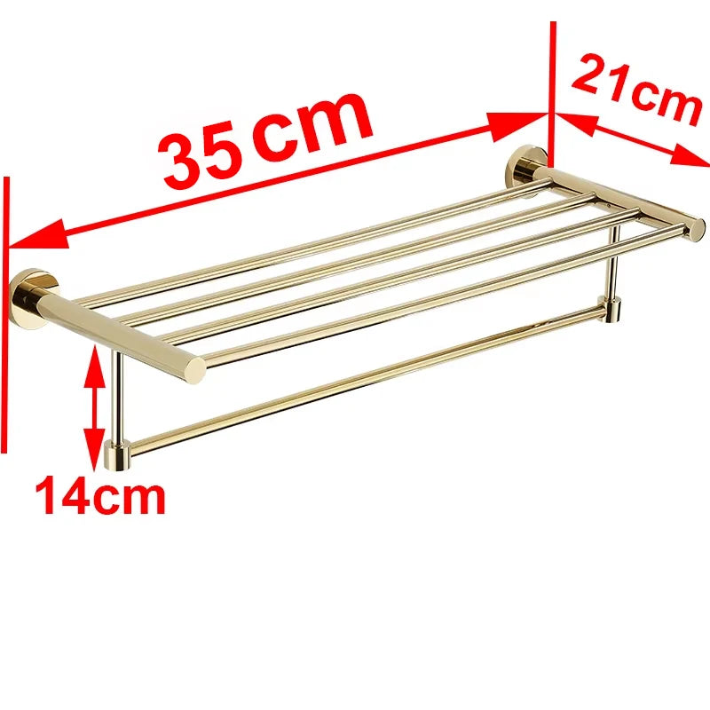 Luxury Gold Towel Rack 55cm, Stainless Steel Bathroom Storage Shelf, Wall Mounted Thickened Bath Towel Holder