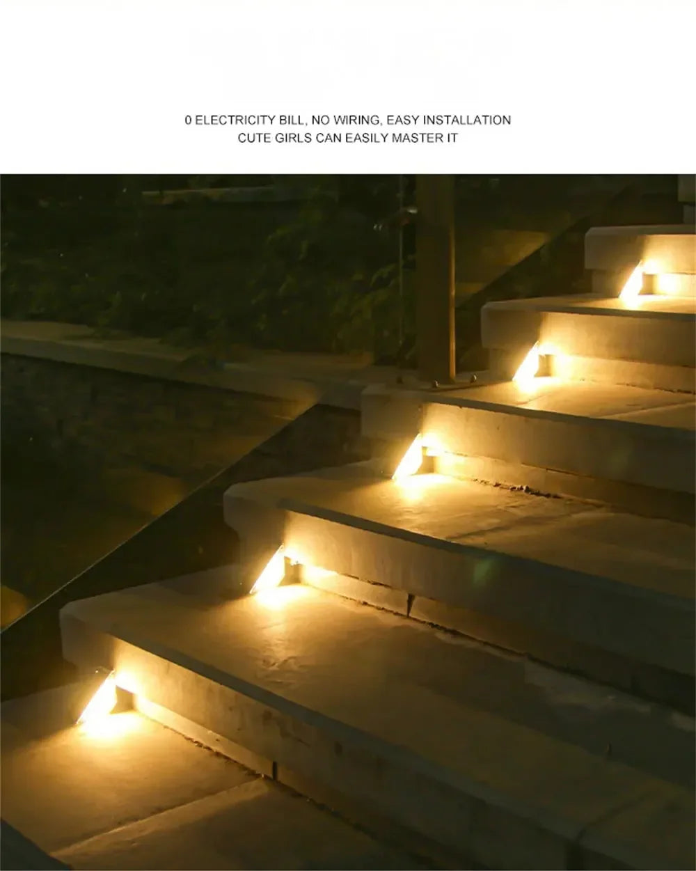 Solar Stair Lights Solar Step Light Outdoor Anti-theft Waterproof IP67 Decor for Garden Stair Deck Front Porch and Patio