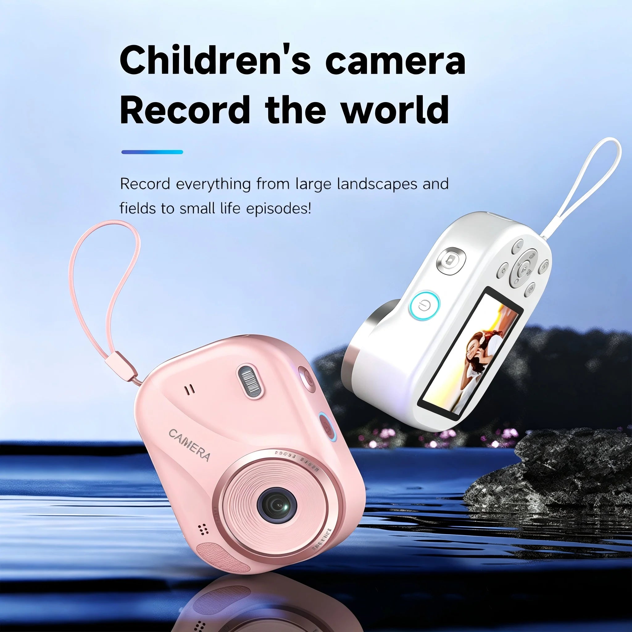 Digital Camera | Compact HD camera, 1080p photos and videos, pocket-sized travel camera, available in pink or white