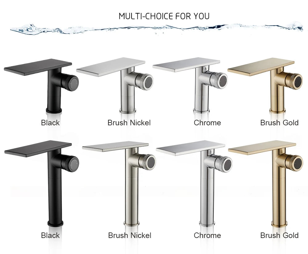 Bathroom Waterfall Basin Sink Faucet Black Faucets Brass Bath Faucet Hot&Cold Water Mixer Vanity Tap Deck Mounted Washbasin Tap