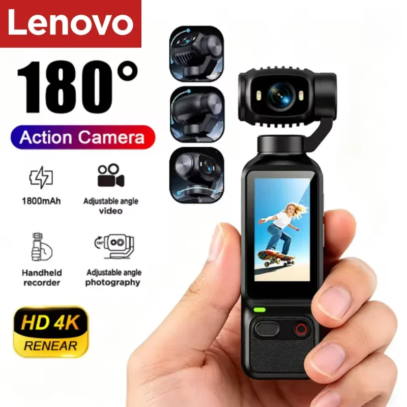 Lenovo HD 4K Action Camera 180° Rotatable Video Recording Entry Portable Action Camera For Vlog YouTube Tiktok Girls Record Life