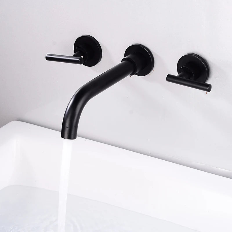 BAKALA Brass Matte Black Bathroom Sink Faucet Tap Hot Cold Wash Basin Water Swivel Spout Wall Mounted Bath Mixer