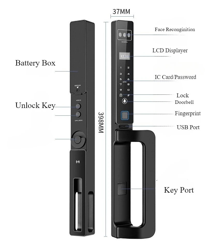 Automatic Password Fingerprint Facial Recognition Smart Lock Broken Bridge Aluminum Fingerprint Lock Sliding Door Password Lock