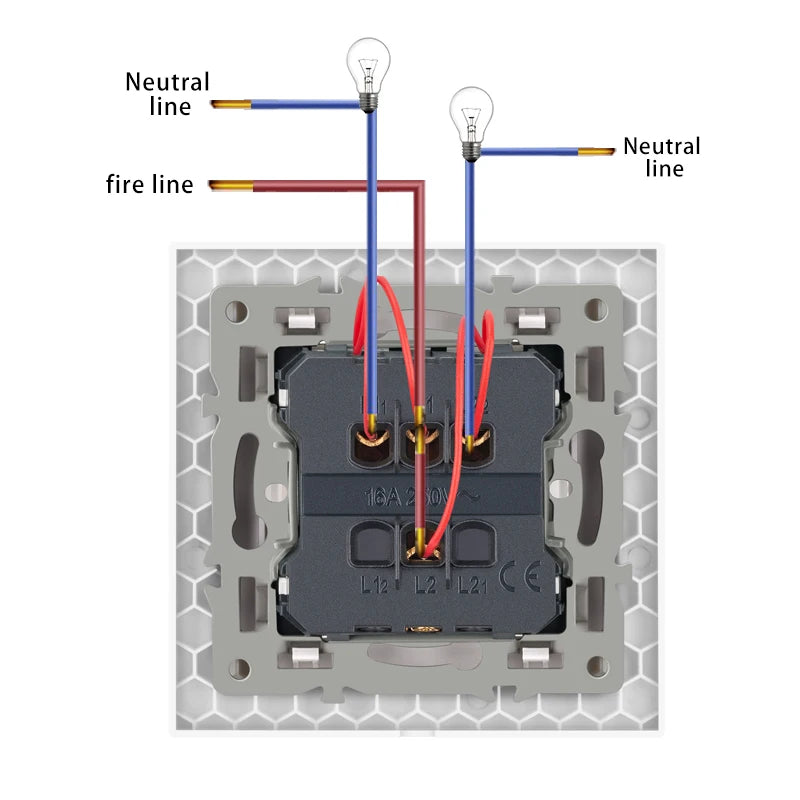 NYWP Luxury Crystal Tempered Glass Panel 1 Gang 2 Way Light Switch On / Off Wall Switch With LED Indicator 16A AC 250V
