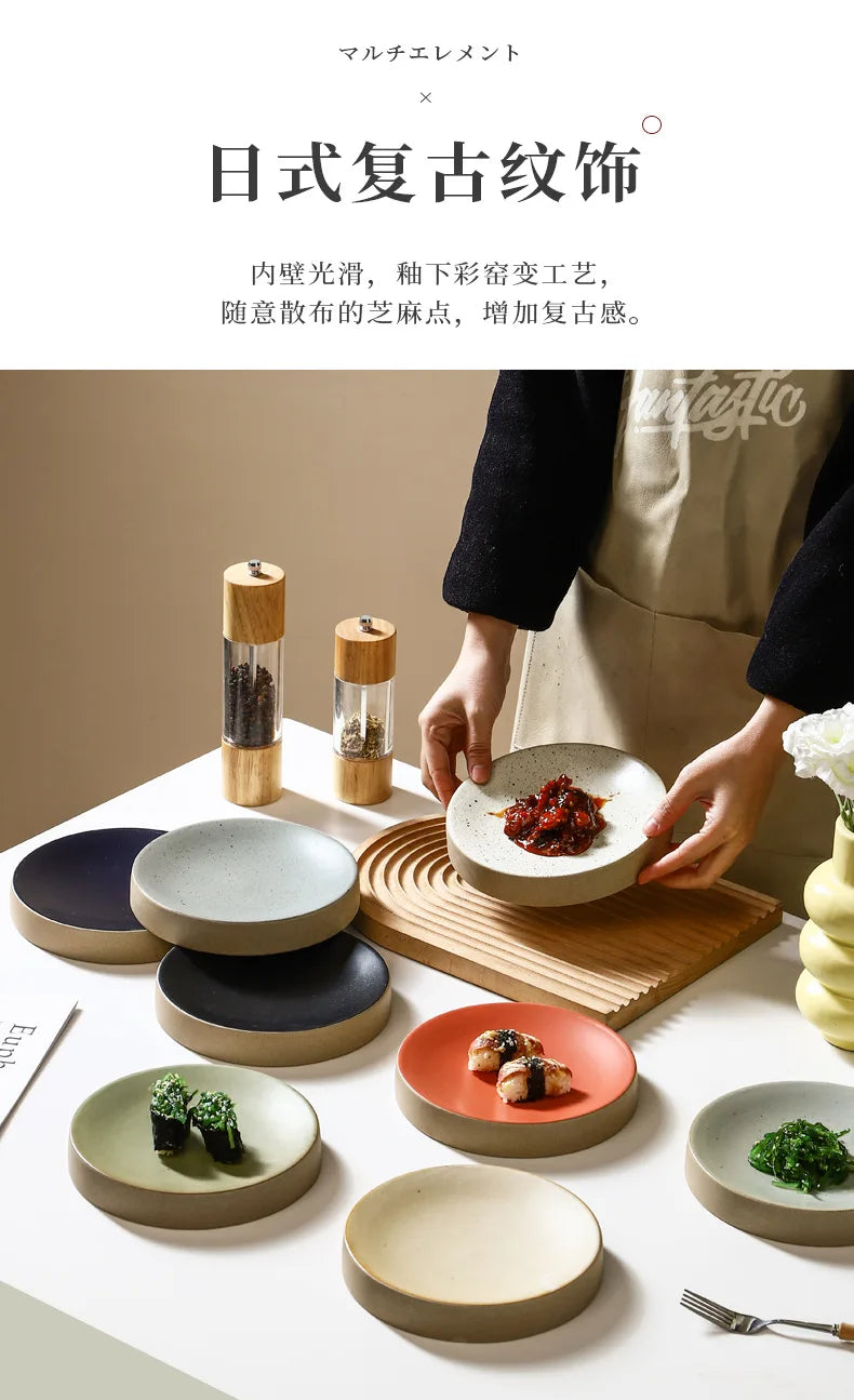 Premium Western Cuisine Plate Retro Round Plate Commercial Ceramic Tableware Cylinder  Simple Cake Dim Sum