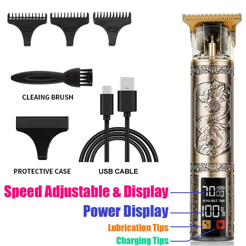T9 Hair Trimmer for Men Cordless Beard Clipper 4 Guide Combs Brush USB C Cable Silent Operation Shaver Home Haircut Tool Kit