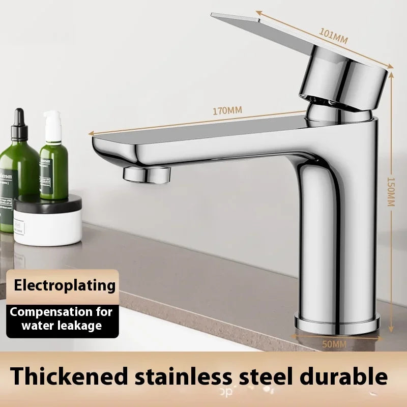 ZEXEF 304 Stainless Steel Bathroom Faucet and Shower Combined Wash Basin Mixer Tap Only Hot Cold Single Deck Mounted Lavatory