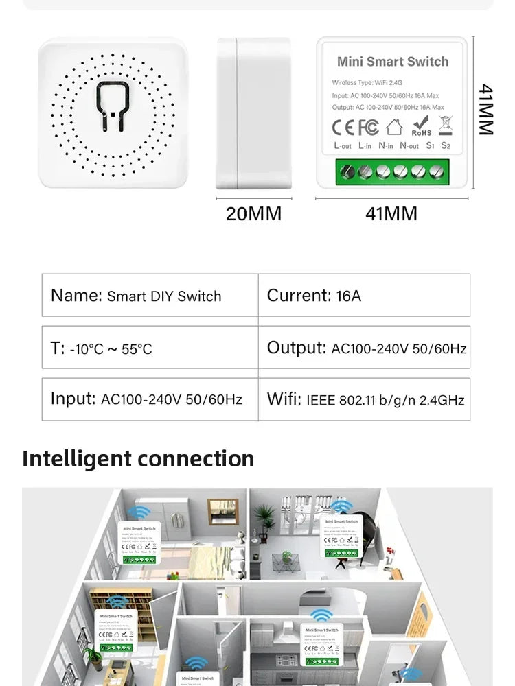 Smart WiFi/Zigbee 3.0 Switch 16A 20A Module Relay Breaker 2-way Control Work with Tuya Smart Life APP Alexa Home Assistant