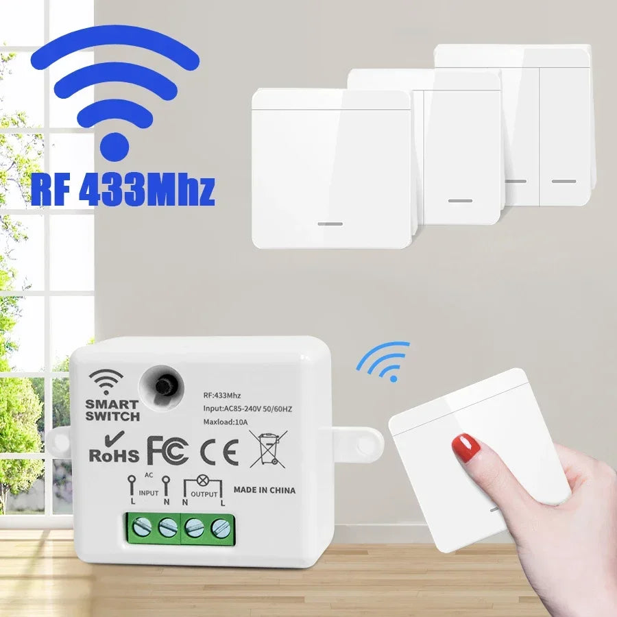 Wireless 433MHz Smart Switch Light 1/2/3Gang 86 Wall Panel Switch with Remote Control Relay Receiver 10A 110V 220V For LED Lamp