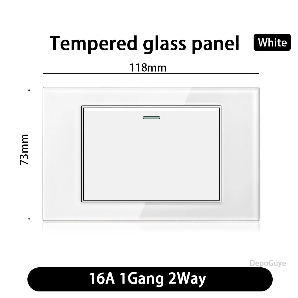 118 Type US Mexico 1/2/3/4/Gang 2/3Way Wall Light Switch Brazil Tempered Glass Panel ON OFF Push Button Power Rocker Switch