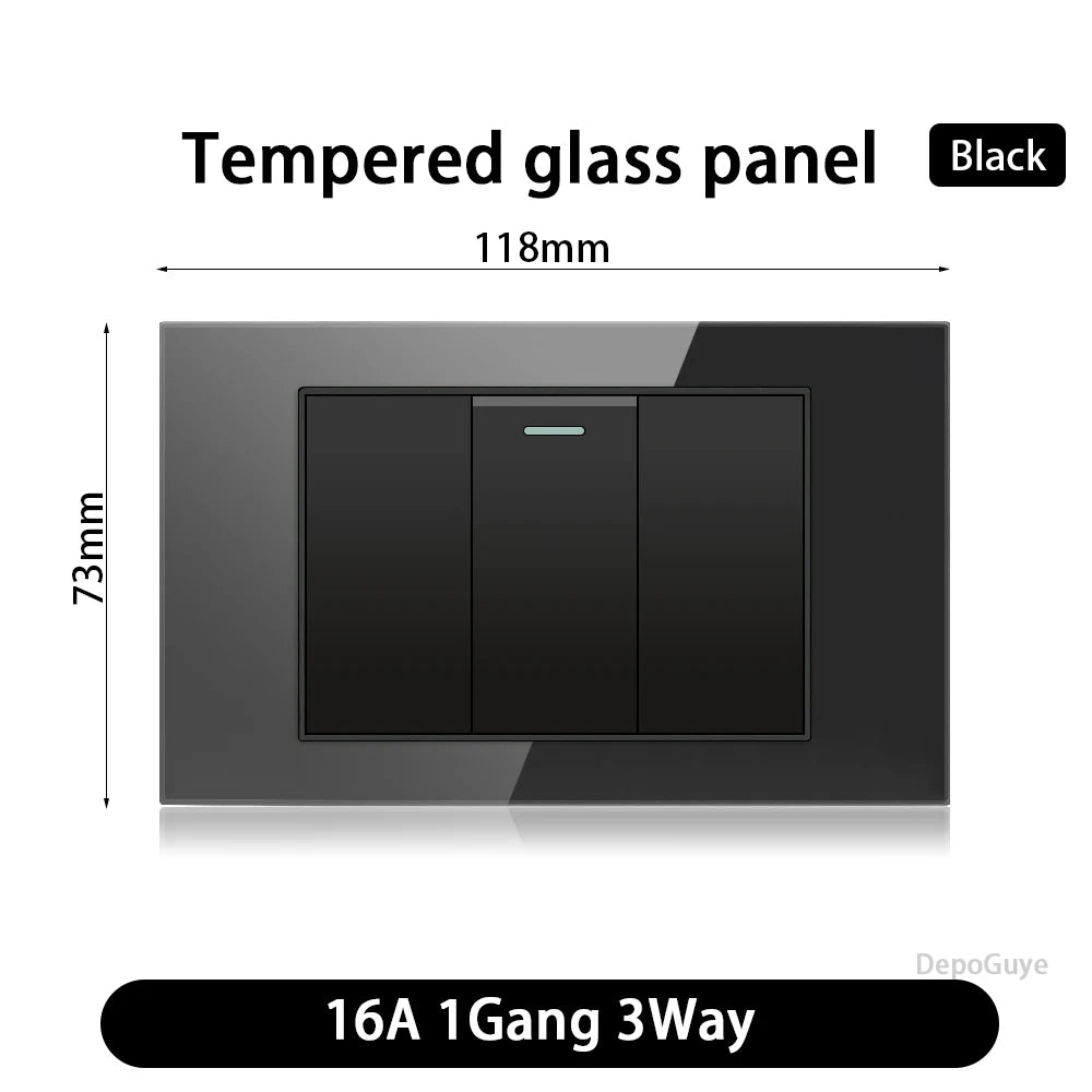 118 Type US Mexico 1/2/3/4/Gang 2/3Way Wall Light Switch Brazil Tempered Glass Panel ON OFF Push Button Power Rocker Switch