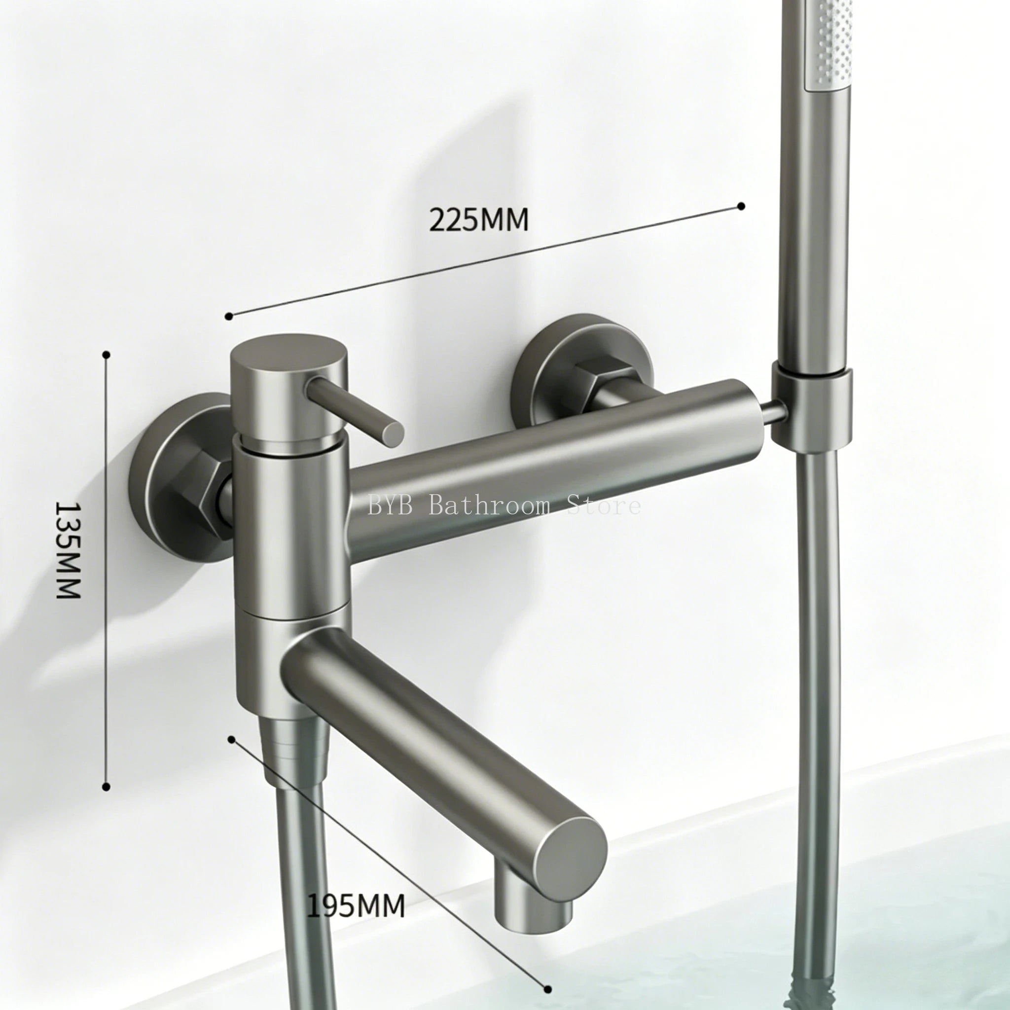 Bathroom Bathtub Shower Faucet with Swivel Tub Spout and Handhold Shower Brass Wall Mounted Hot Cold Water Mixer Bath Tap