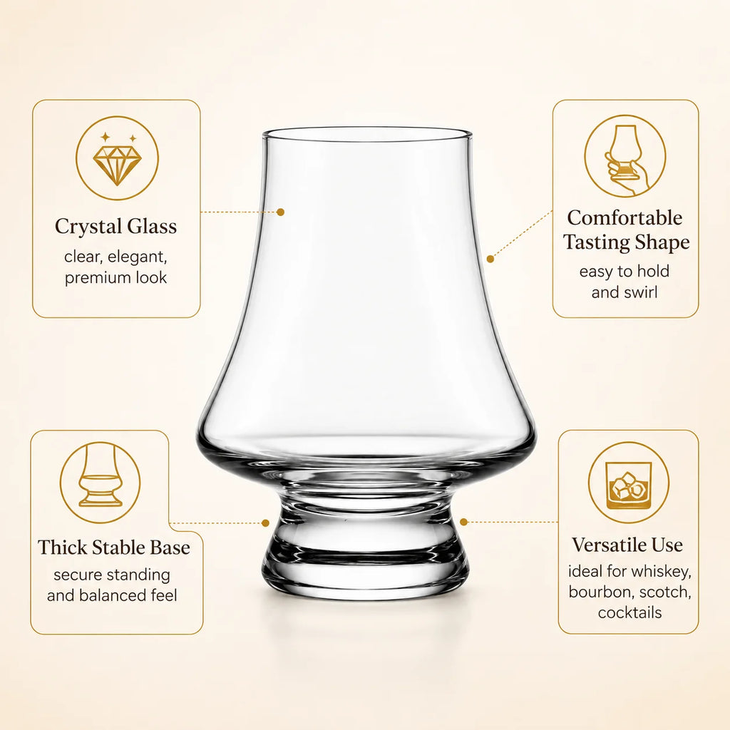 Whiskey Tasting Glasses Set of 2 with Black Walnut Wood Base, 8.5 oz Crystal Glasses with Label Slots