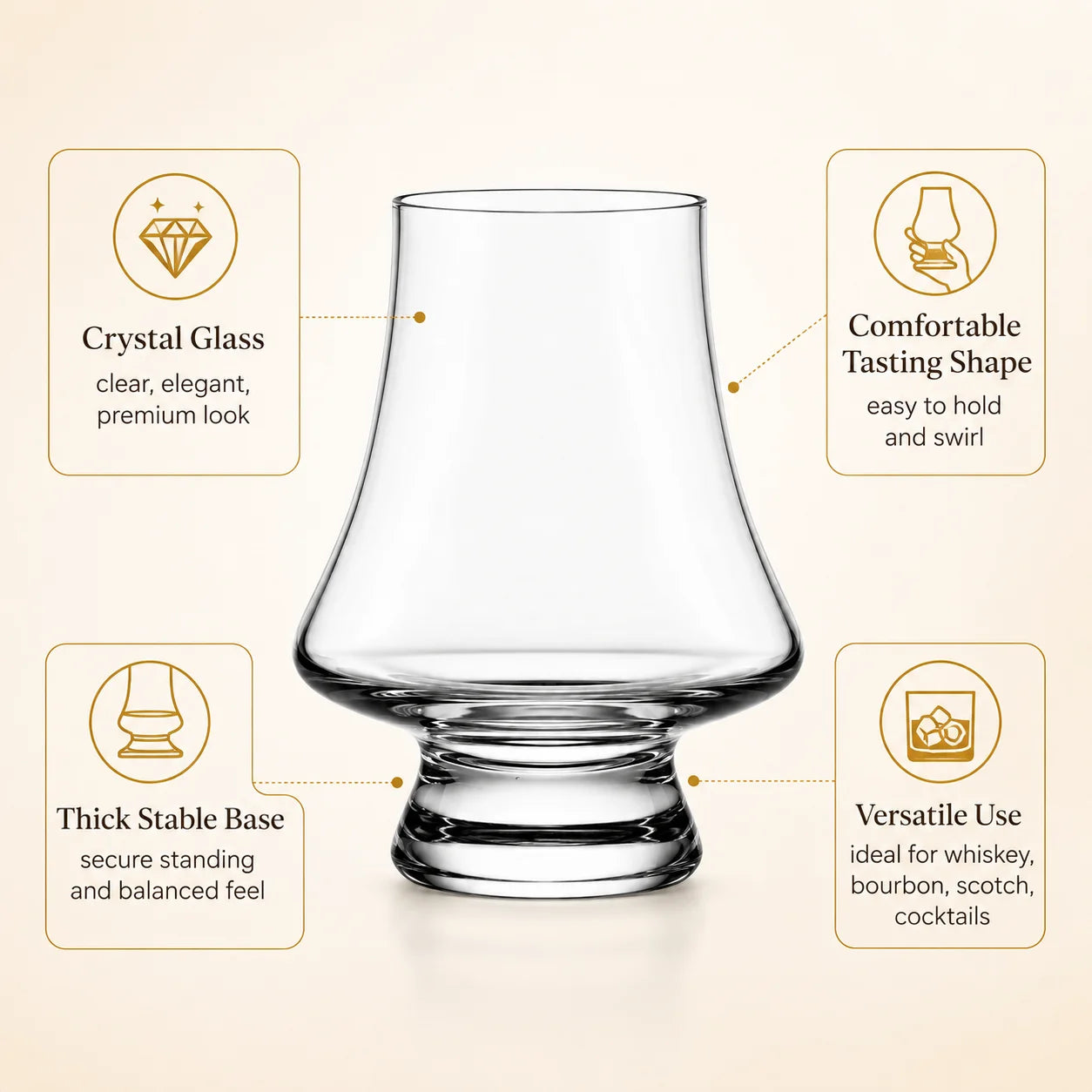 Whiskey Tasting Glasses Set of 2 with Black Walnut Wood Base, 8.5 oz Crystal Glasses with Label Slots