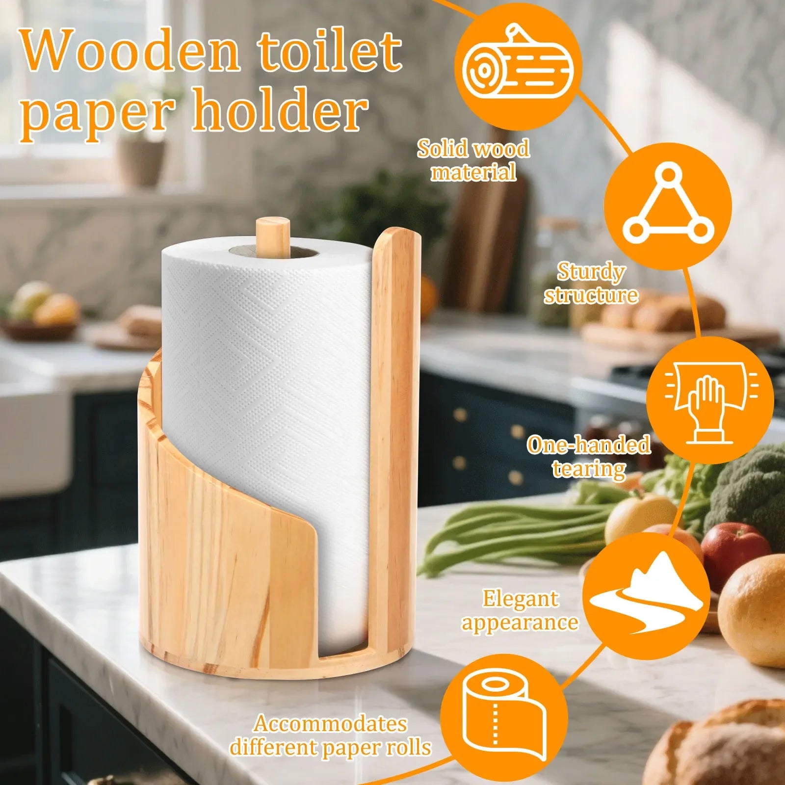 New Paper Towel Holder Wooden Kitchen Spiral Roll Paper Holder Anti-Skid Tissue Vertical Stand Countertop Bathroom Decoration