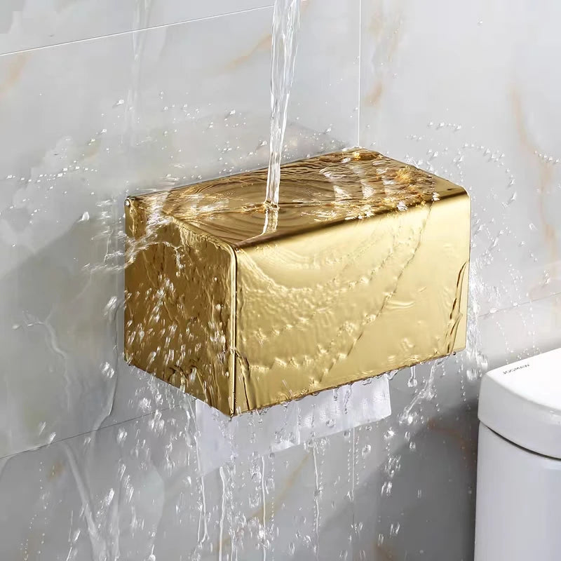 Toilet Paper Box phone Holder Gold Stainless Steel Roll Paper Rack Waterproof Paper Towel Holder Bathroom Black Tissue Box