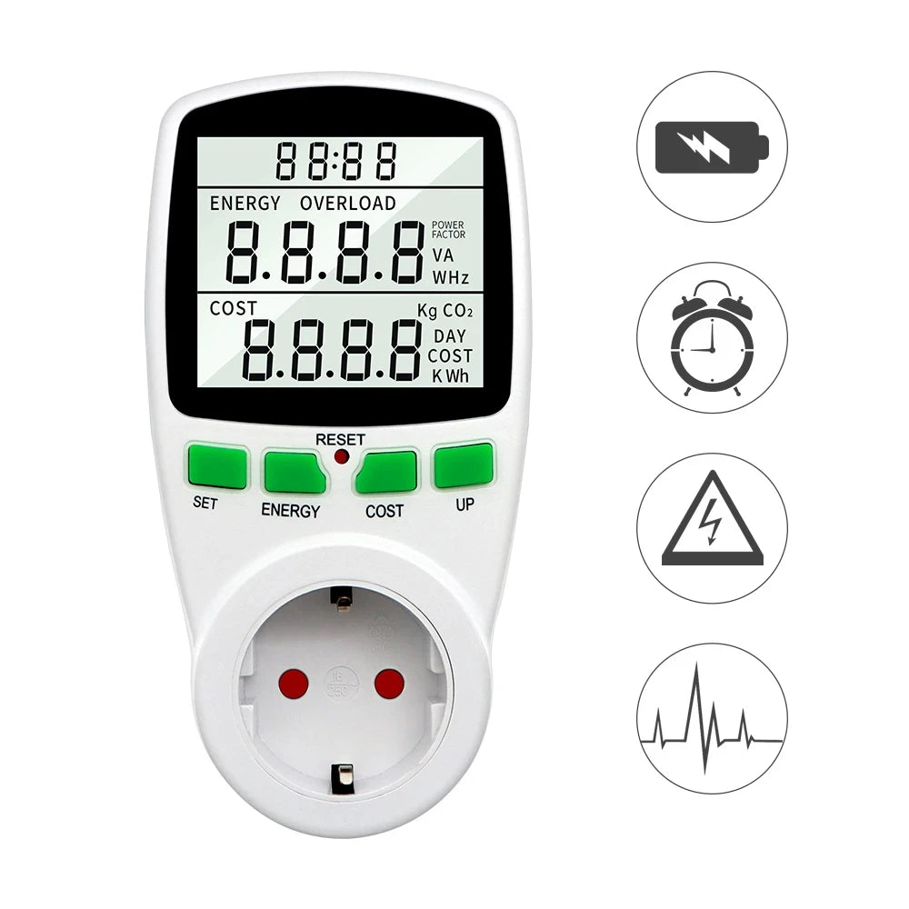 Electricity Power Meter Wattmeter LCD Energy Meter Socket Electric Tester Measuring Outlet Power Analyzer EU UK AU US FR