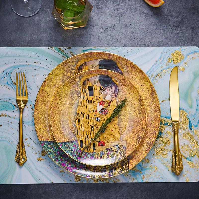 Klimt Kiss Bone China Dinning Plates Set Luxury Porcelain Plate for Dessert Steak Bread Cake Dish Home Party Tableware Gift