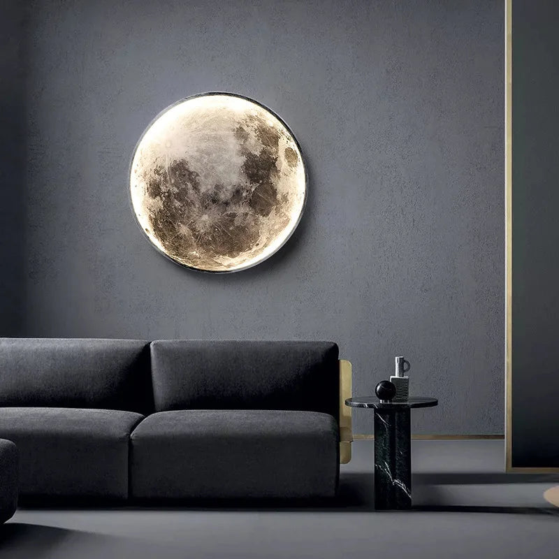 Modern Moon 3D Mural Wall Lamp Realistic LED Light Home Accessories Bedroom, Living Room Ceiling Lamp with Remote Control Decor