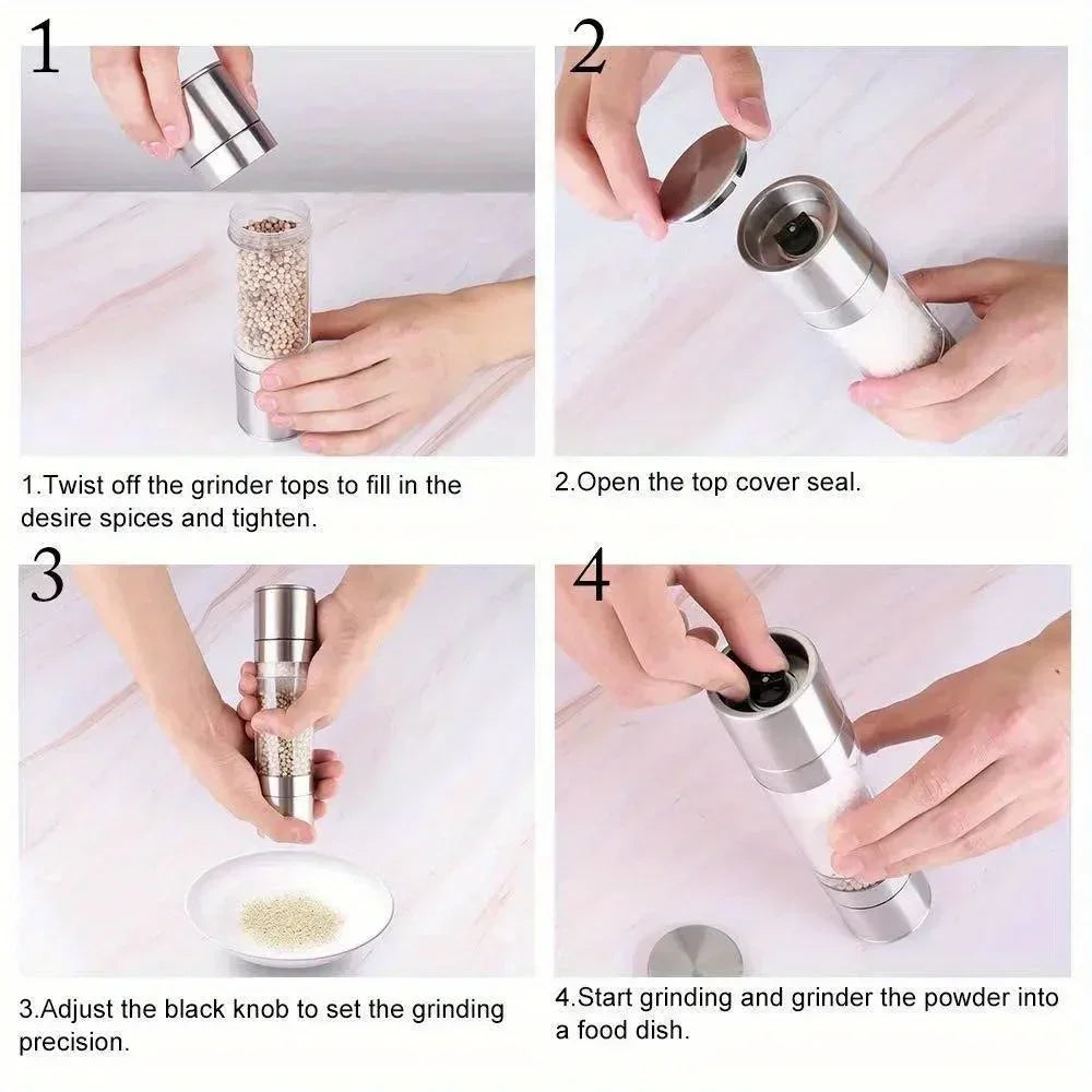 Double Head Pepper Grinder Stainless Steel Spice Bottle Pepper Mill Manual Spice Grinder Mill Household Kitchen Gadgets